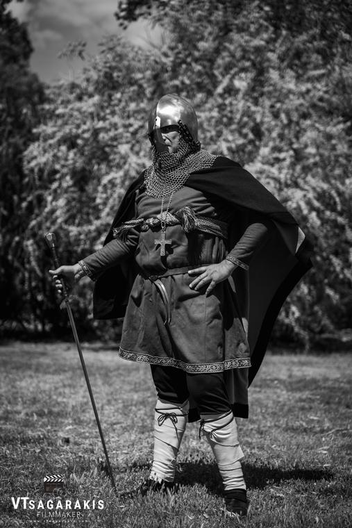 Black and white portrait of a Byzantine warrior
